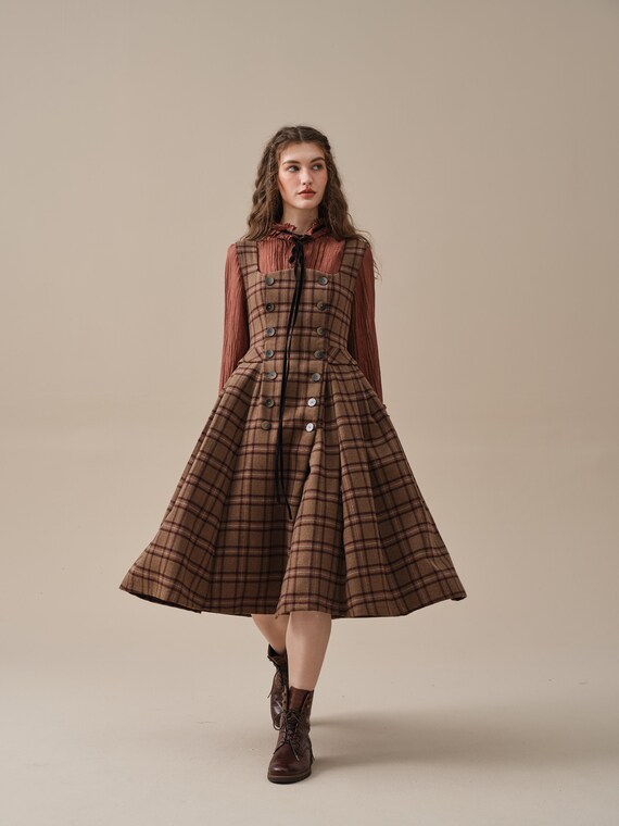 Double breasted plaid dress cheap