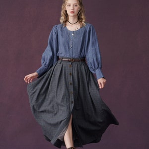 plaid wool skirt, wool maxi skirt, pleated wool skirt, winter skirt, flared skirt, A line skirt | Linennaive