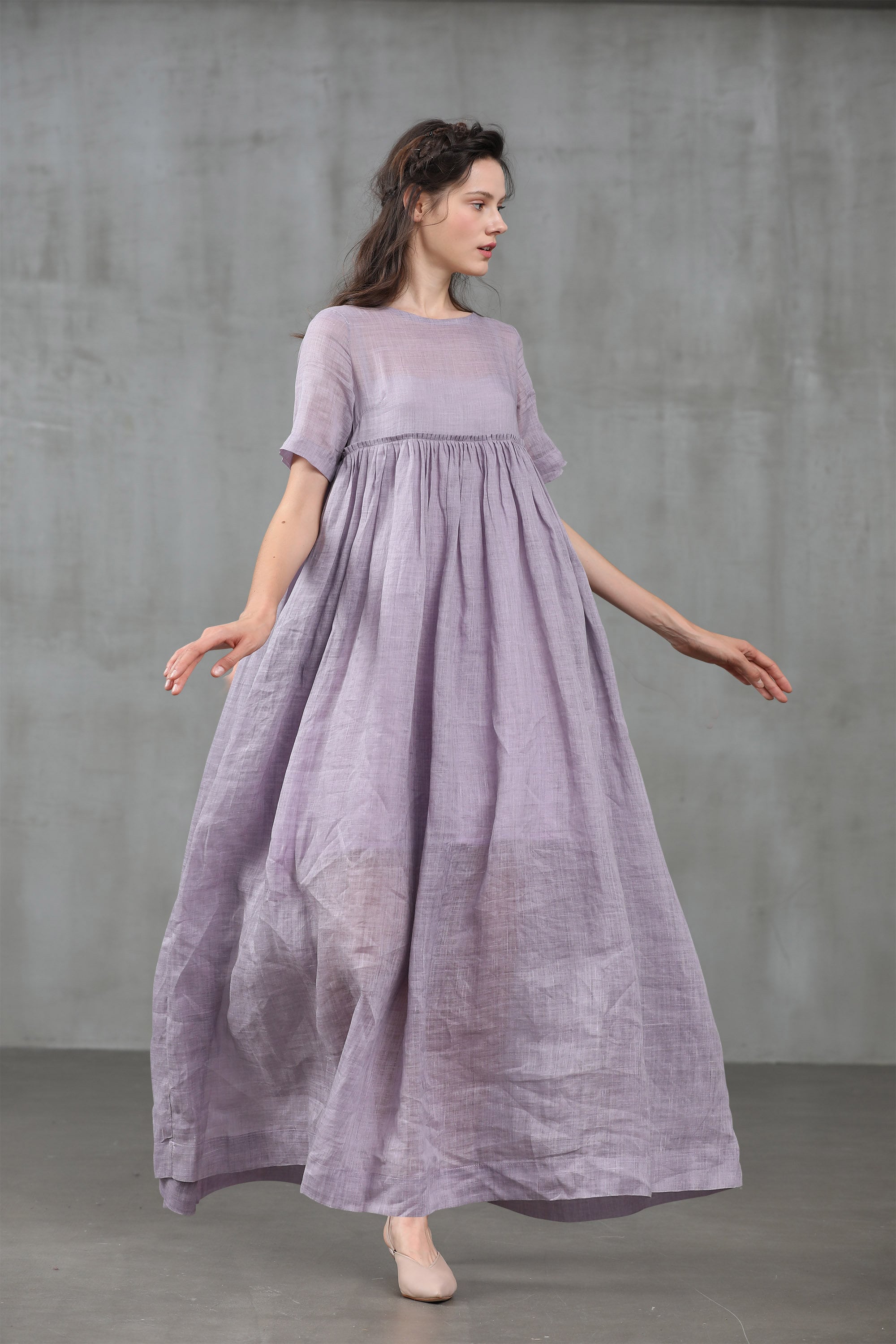 Robe en lin empired robe lilas douce robe maxi robe maxi de Etsy
