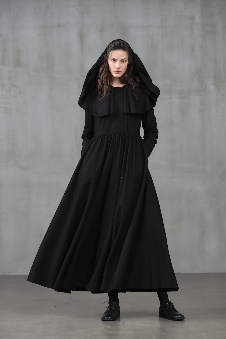 Black wool coat wool dress coat maxi black coat hooded Etsy