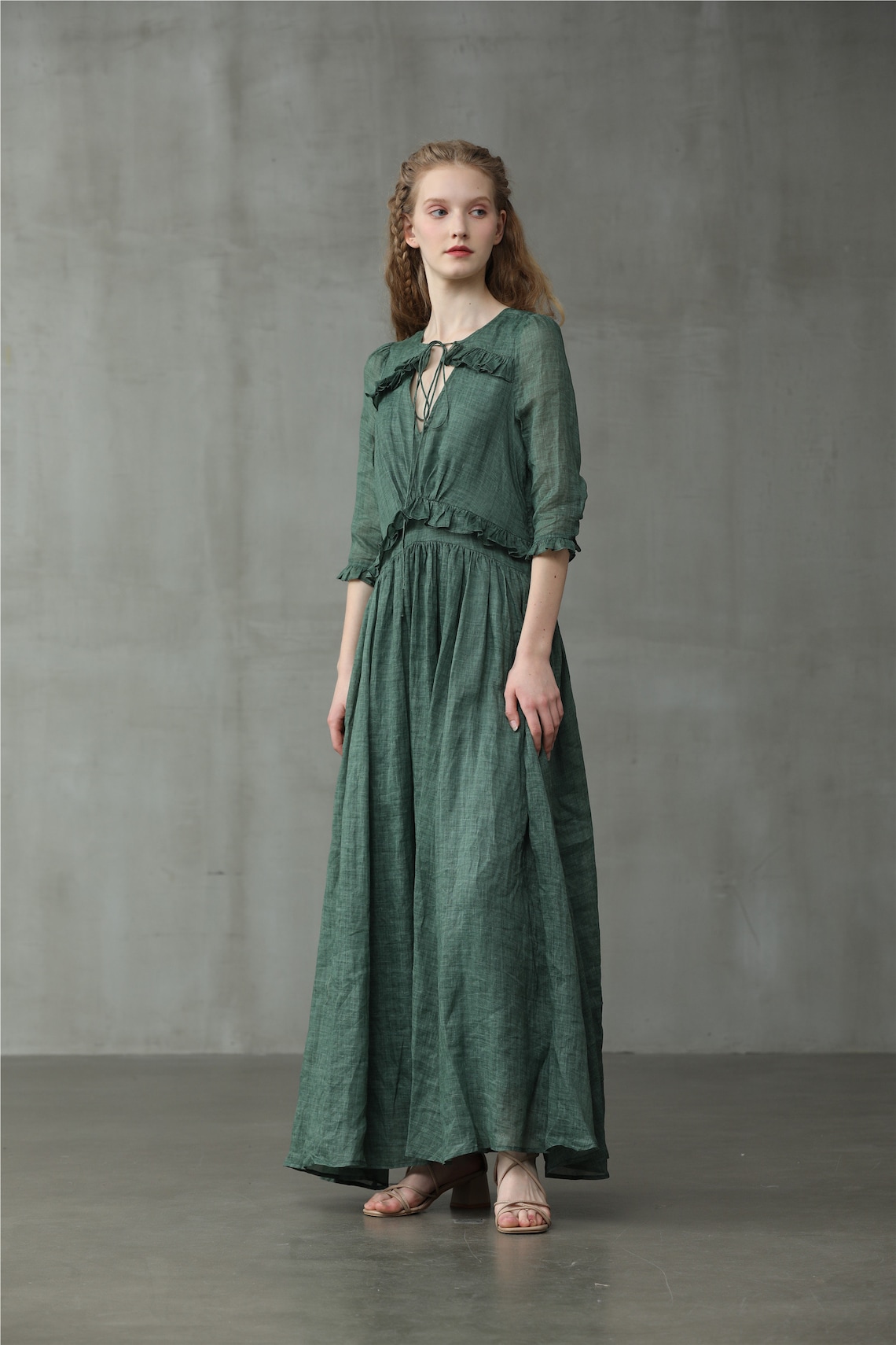 Linen dress in moss green maxi dress corset linen dress Etsy