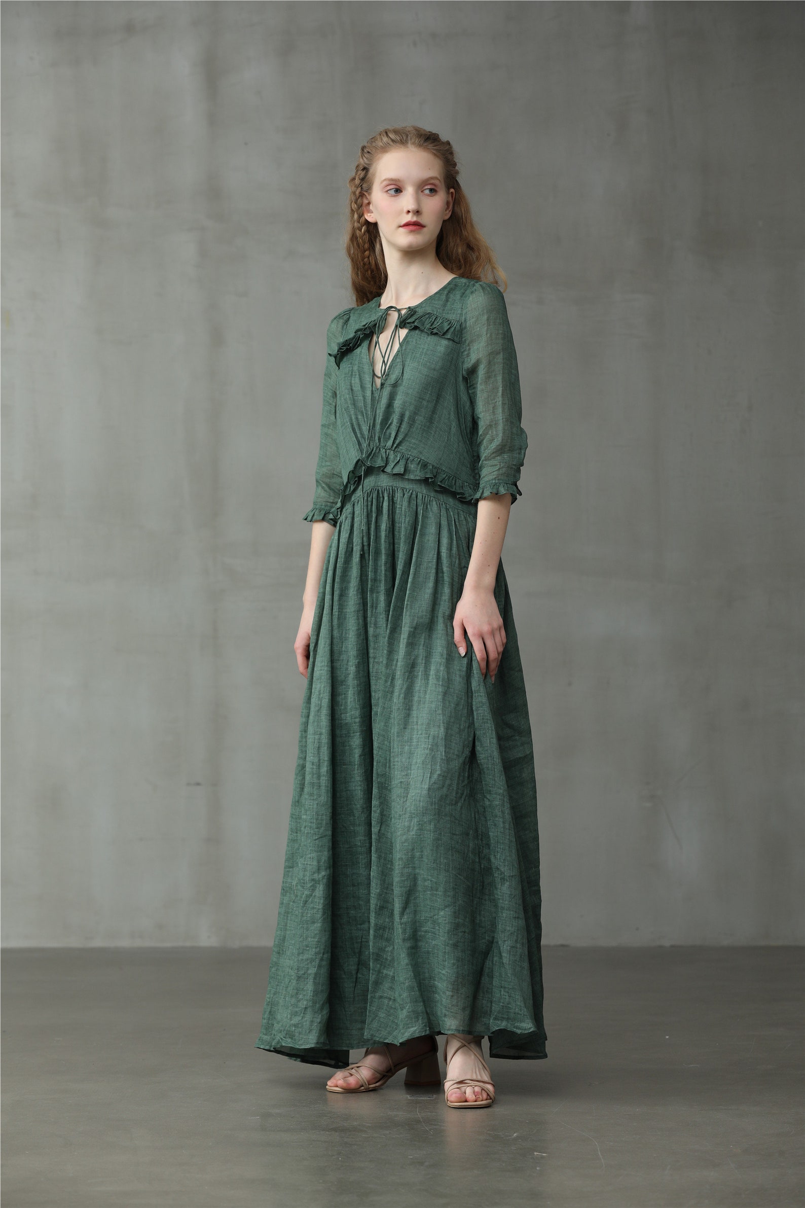 Linen dress in moss green maxi dress corset linen dress | Etsy