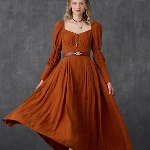 Corset Linen dress in Coral, regency dress, medieval linen dress, maxi linen dress,  fit and flared dress | Linennaive