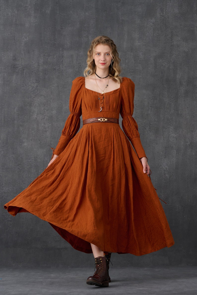 Corset Linen dress in Grey, regency dress, medieval linen dress, maxi linen dress, fit and flared dress Linennaive image 10