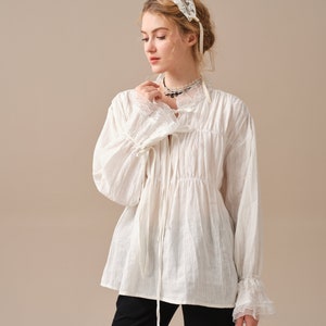 Lace up linen blouse, white linen blouse, ruffle blouse, victorian blouse, women blouse, long-sleeved shirt, oversized blouse Linennaive image 8