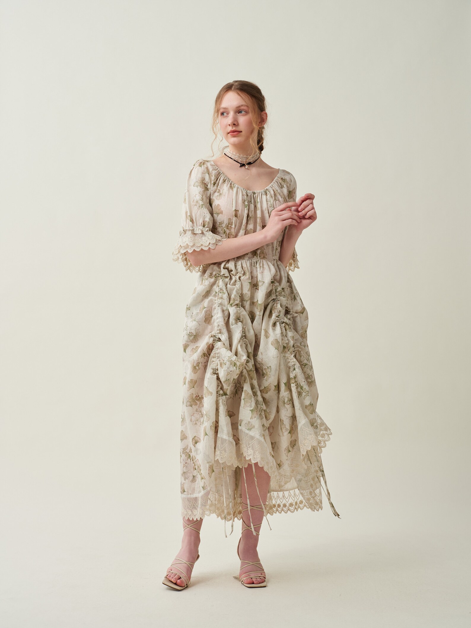 Floral Linen Dress, Ruffle Linen Lace Dress, Medieval Dress, Victorian ...