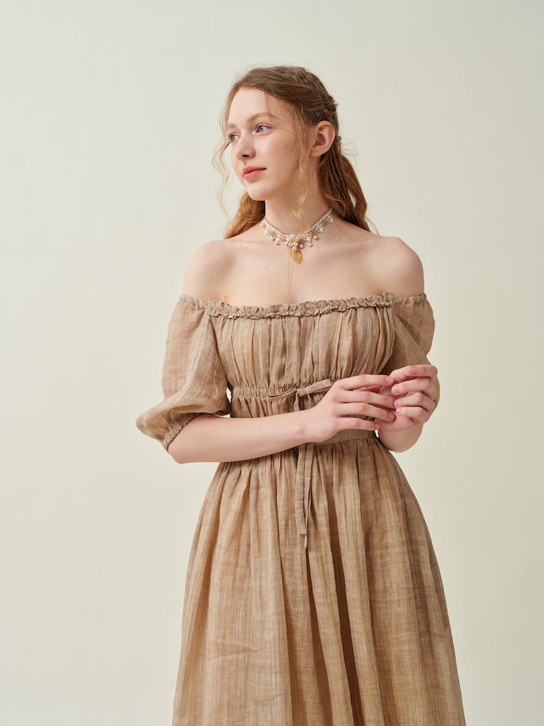 Maxi linen dress in wheat, ruffle dress, layered dress, princess dress, summer dress, elegant dress, wedding dress Linennaive image 5