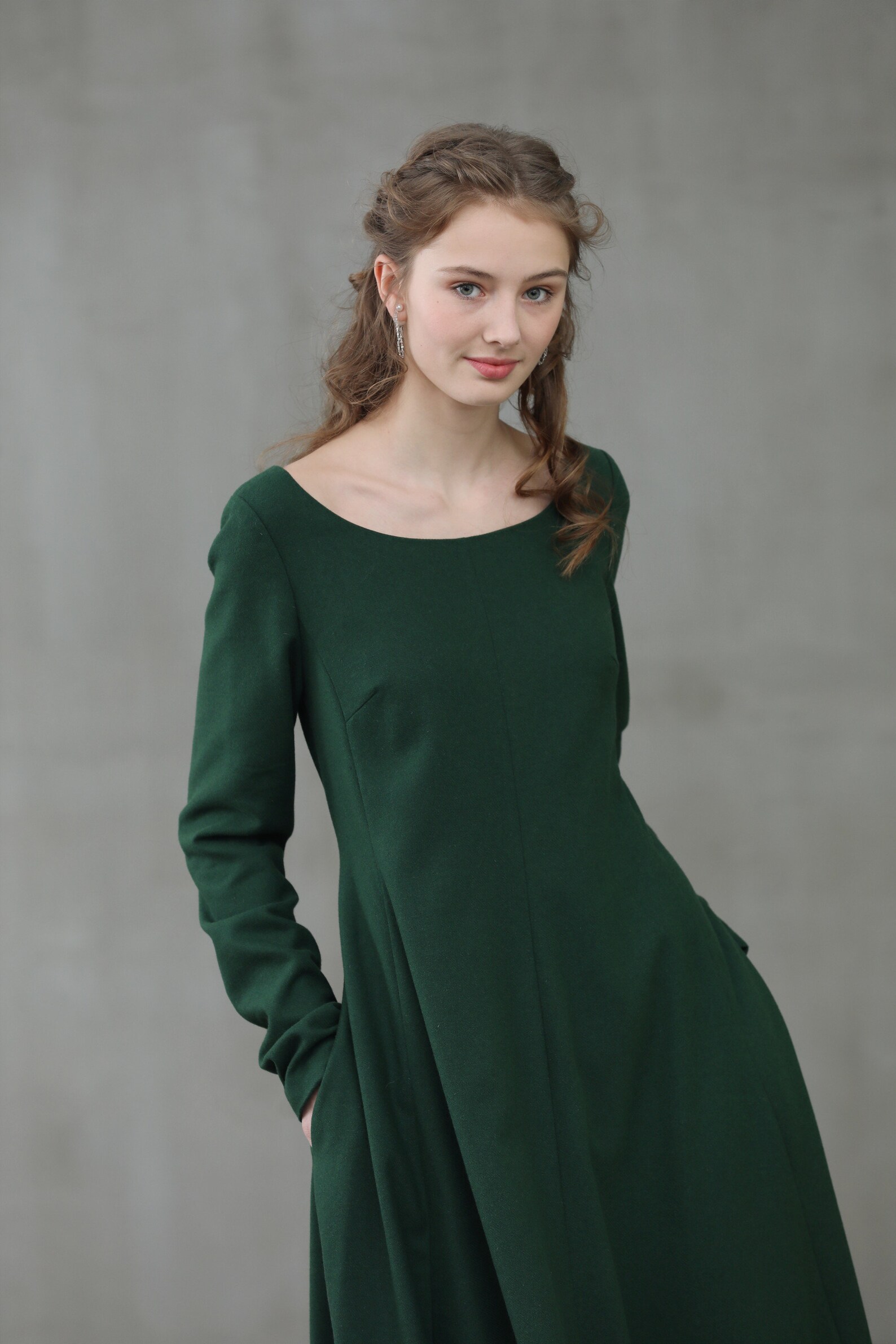 Emerald Wool Dress Green Winter Dress Cocktail Dress Etsy