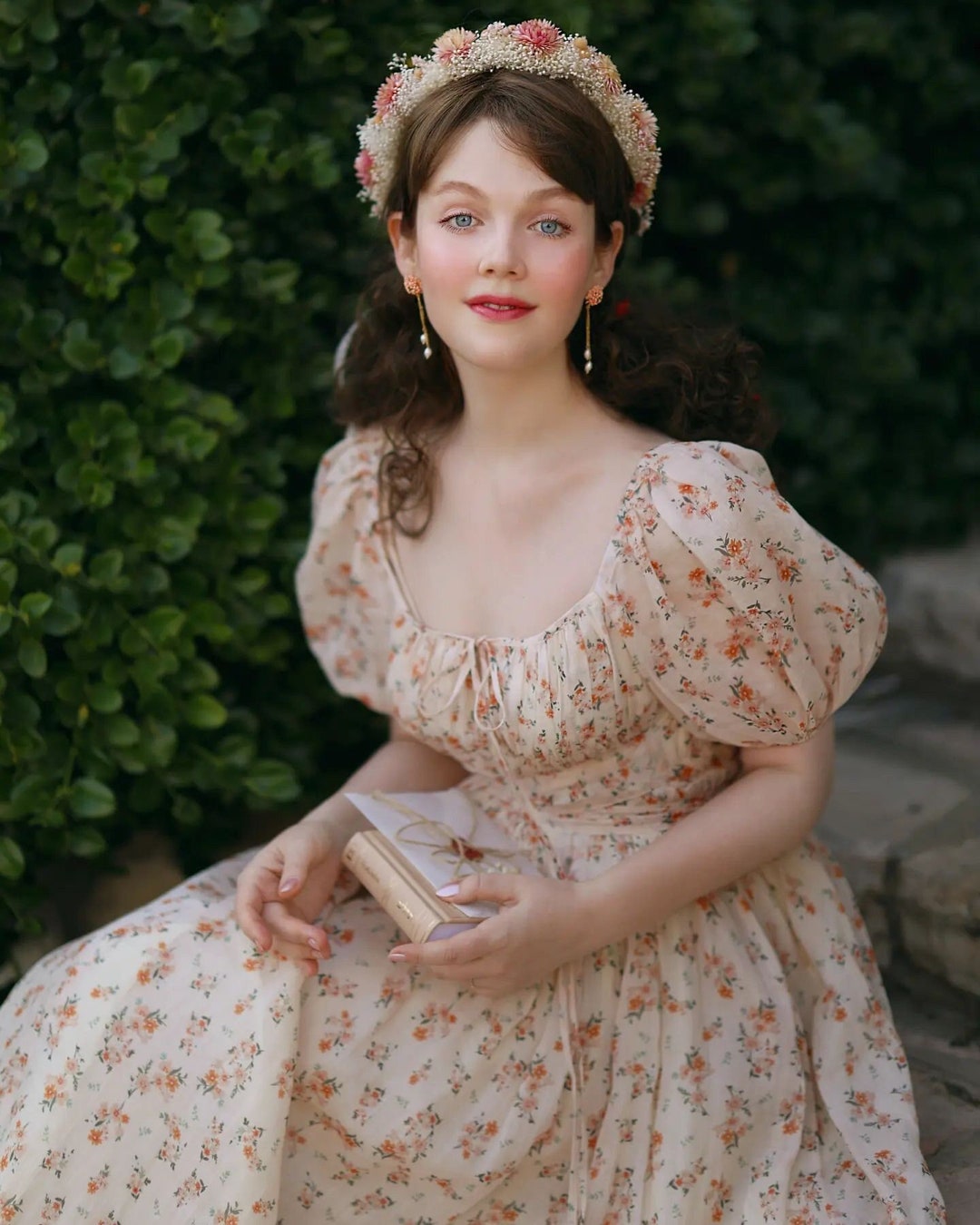 Floral Linen Dress, Linen Dress in Orange Blossom, Princess Linen Dress ...