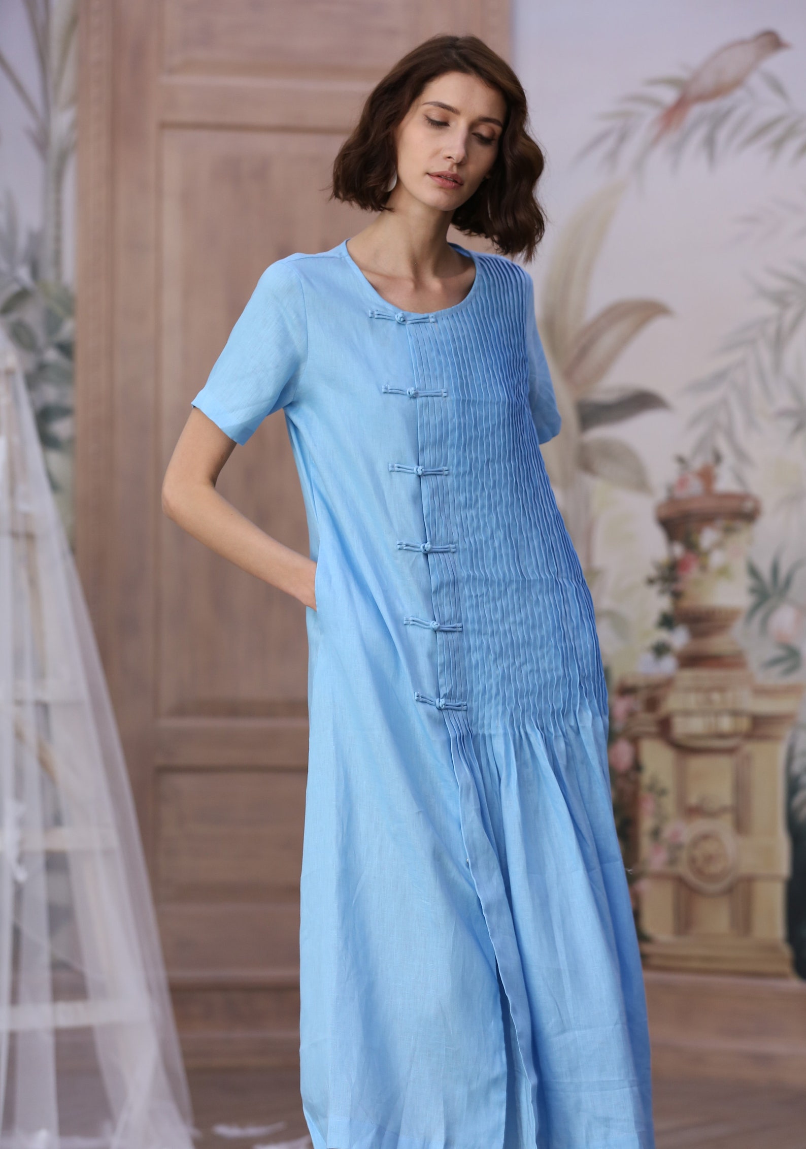 Linen dress maxi pleated French linen dress cheongsam dress Etsy
