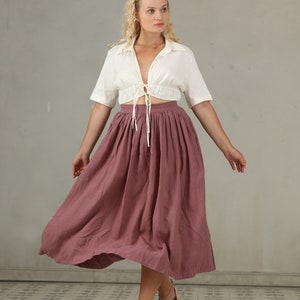 PLUS SIZE linen skirt in yellow and ashed lilac, linen skirt, a line skirt, retro skirt, midi skirt, flared skirt, 1950 skirt image 6