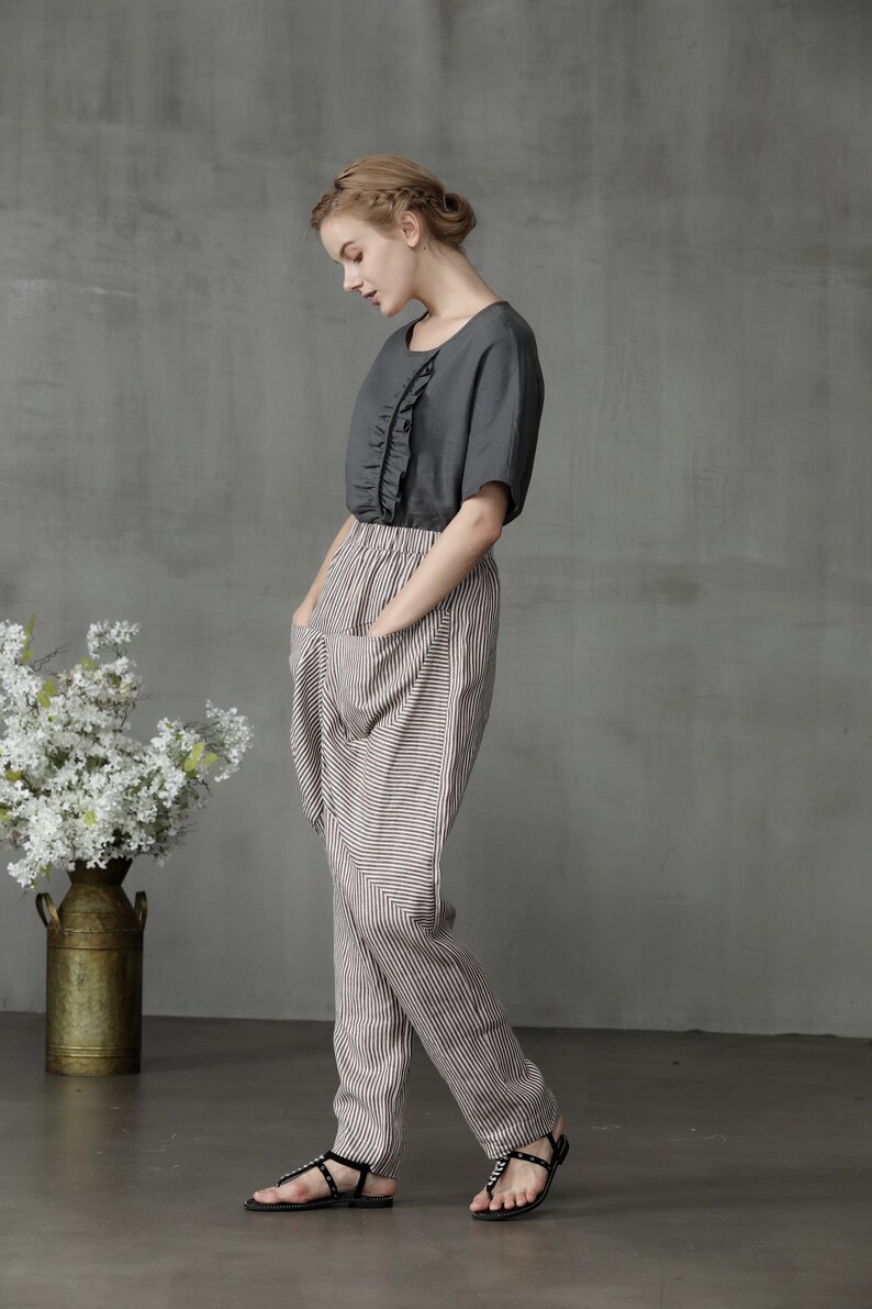 Linen Harem pants with big pockets, Drop Crotch pants, linen pants, Baggy pants, Boho pants, Hippie pants, harem trousers, Linennaive image 9