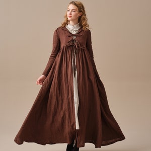 Winter linen coat in Brown, maxi coat, tied linen jacket coat, vintage coat dress, little women coat Linennaive image 1