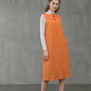 linen dress in orange, linen jumper, square sleeveless dress Linennaive image 7