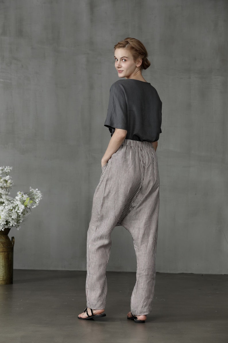 Linen Harem pants with big pockets, Drop Crotch pants, linen pants, Baggy pants, Boho pants, Hippie pants, harem trousers, Linennaive image 6