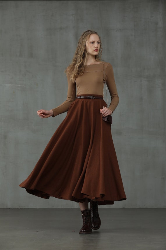 Wool Skirt, Brown Winter Wool Skirt, Midi Wool Skirt, Black Skirt