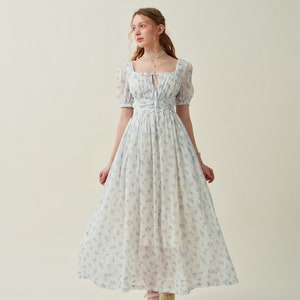 Blue floral linen dress, princess linen dress, summer dress, maternity dress, midi dress, party dress, plus women dress Linennaive image 7