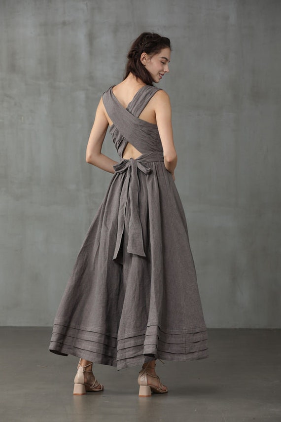 Cross Back Linen Dress Maxi Linen Dress 