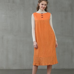 linen dress in orange, linen jumper, square sleeveless dress Linennaive image 5