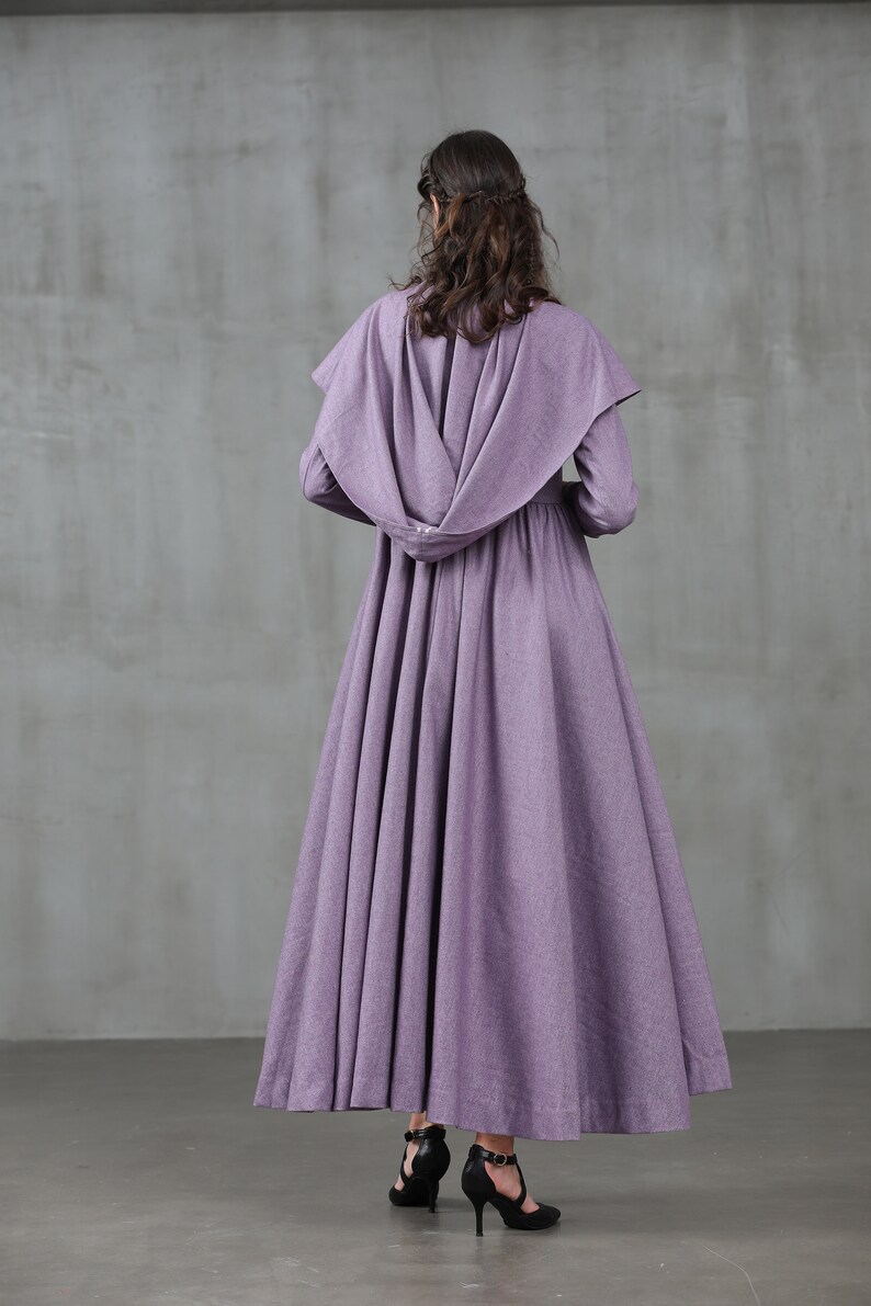 wool dress coat hooded coat ruffle coat wool coat violet image 9