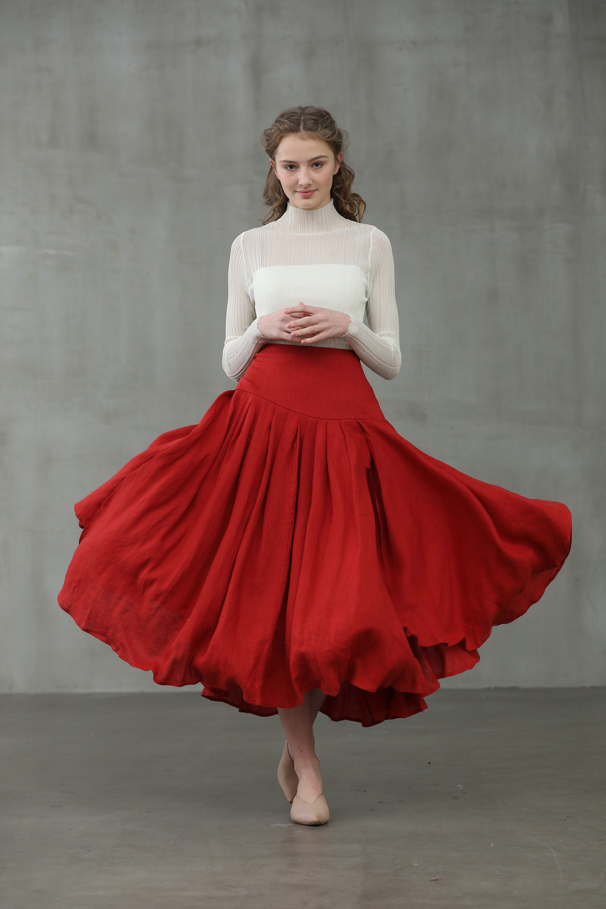 flared red skirt