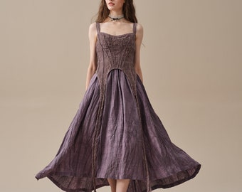 Corset Linen dress in Purple, Rococo dress, party dress, elegant dress, vintage dress, Fairy dress | Linennaive