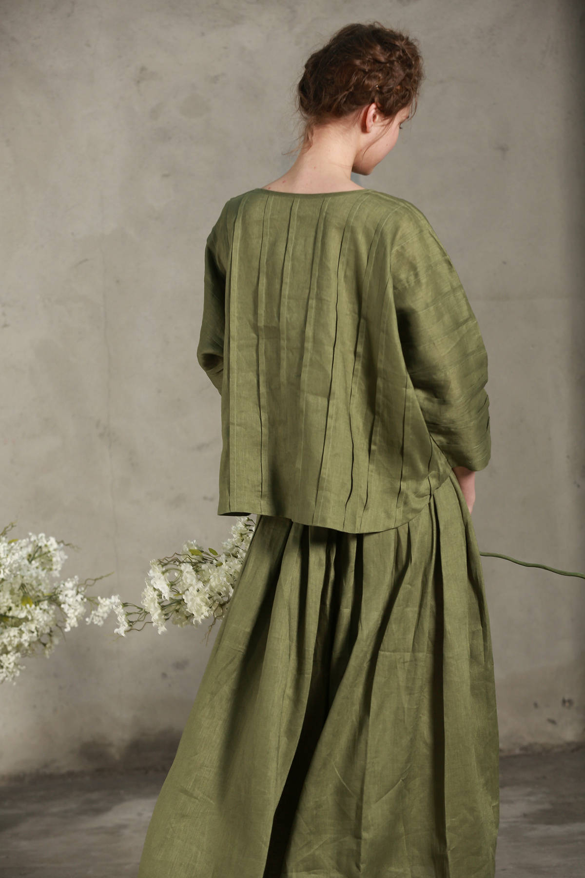 Pintuck linen blouse shirt tunic top moss green shirt | Etsy