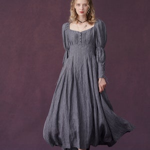 Corset Linen dress in Grey, regency dress, medieval linen dress, maxi linen dress, fit and flared dress Linennaive image 7