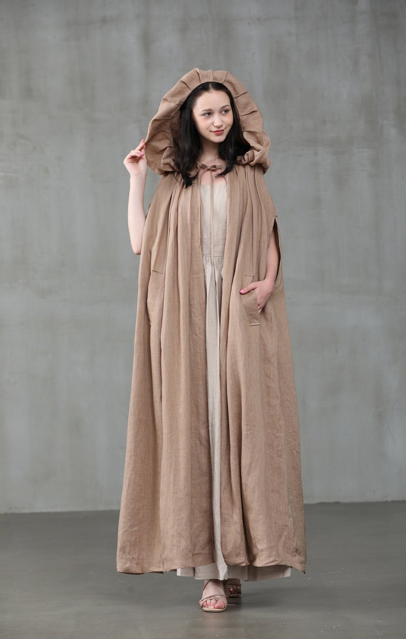Linennaive maxi linen cloak cape hooded cloak bridal cloak wedding cloak linen cloak cape maxi cloak