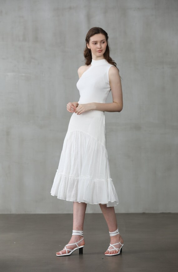 white layered midi skirt