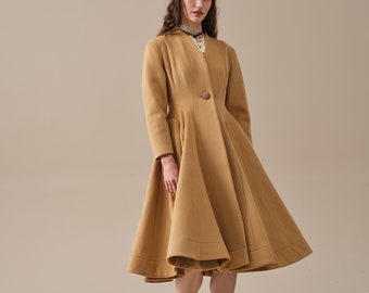 Wool Coat, Midi Coat, 100% wool coat, Elegant women coat, winter wool coat, Flared Wool, 1950 coat | Linennaive