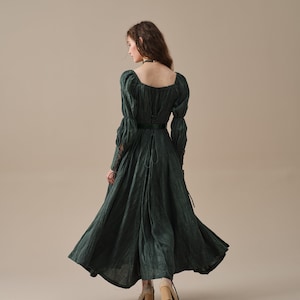 Corset Linen dress in Teal, regency dress, medieval linen dress, maxi linen dress, fit and flared dress Linennaive image 10