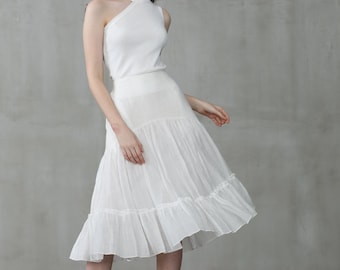 midi skirt, white skirt, linen skirt, layered skirt, wedding skirt, mod skirt, bridesmaid skirt, prom skirt, ruffle skirt | Linennaive
