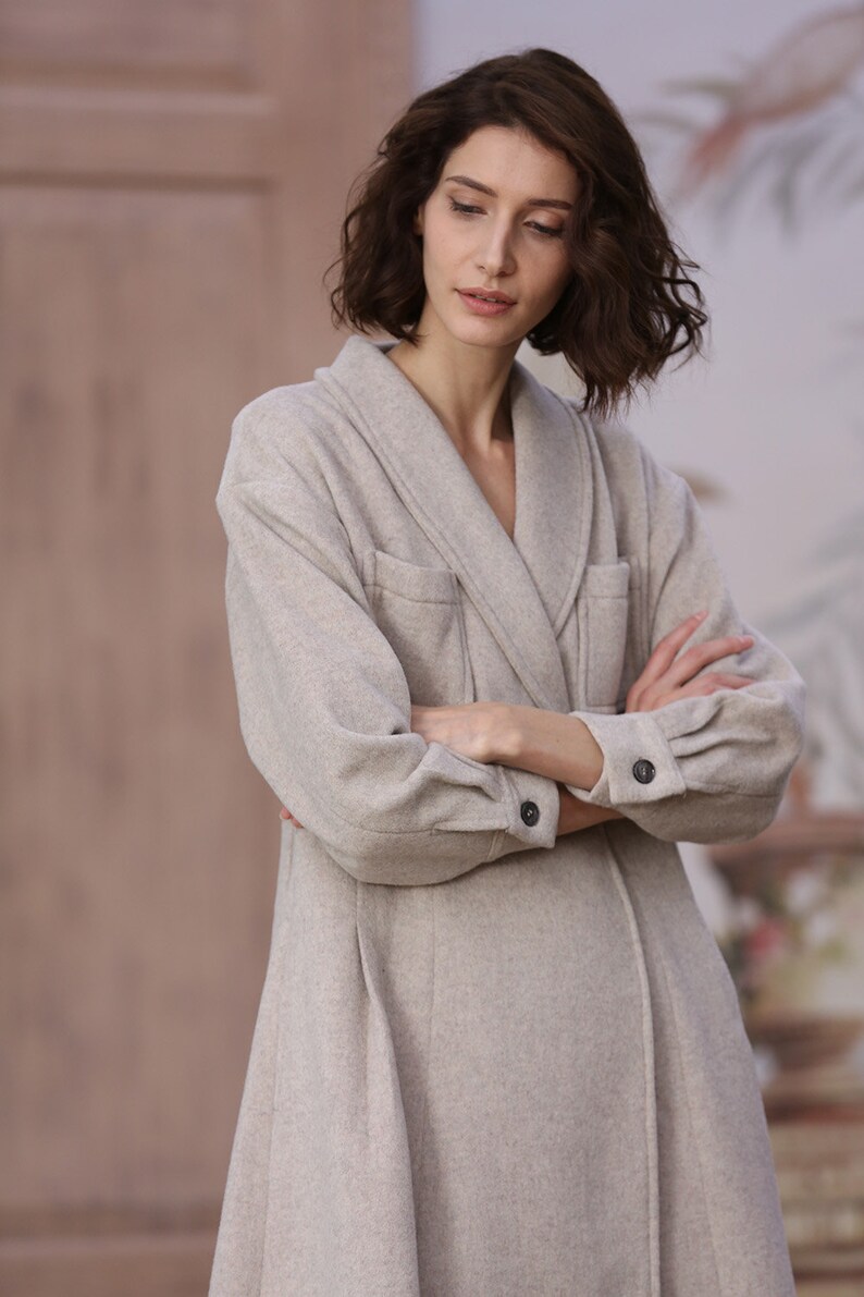 Wool coat cashmere coat in oat cream maxi wool coat women Etsy