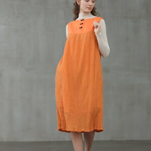 linen dress in orange, linen jumper, square sleeveless dress Linennaive image 8