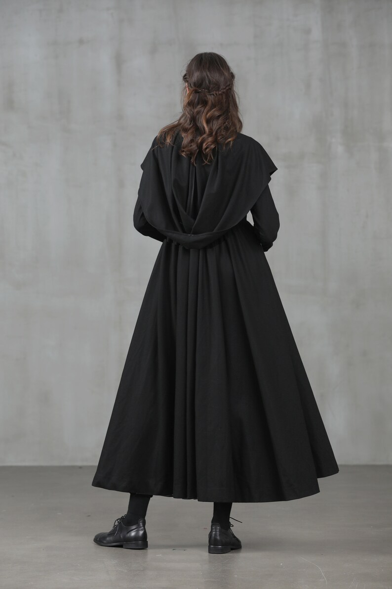 Black wool coat wool dress coat maxi black coat hooded Etsy