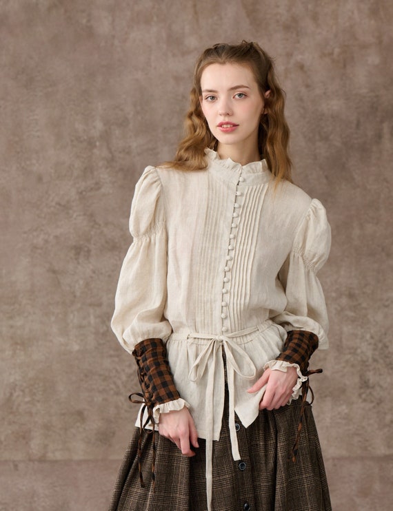 Linen Blouse in Cream Victorian Blouse Medieval Shirt - Etsy