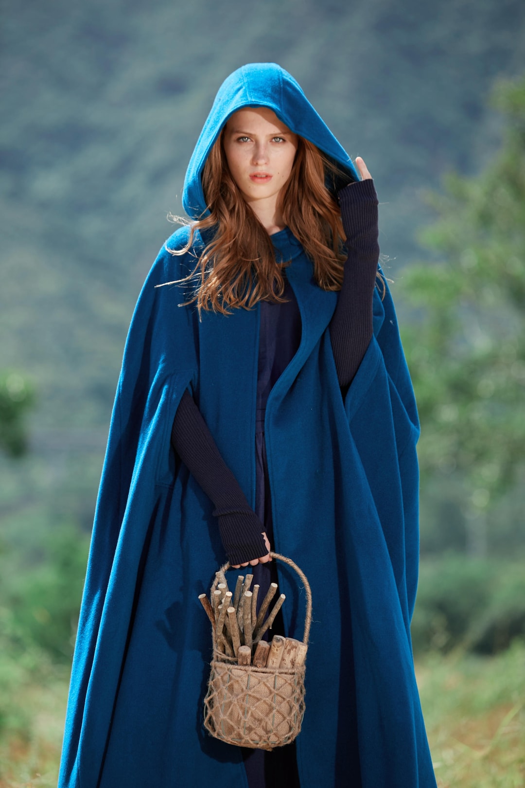 Maxi Hooded Wool Coat Cloak, 100% cape, Maxi wool Cape