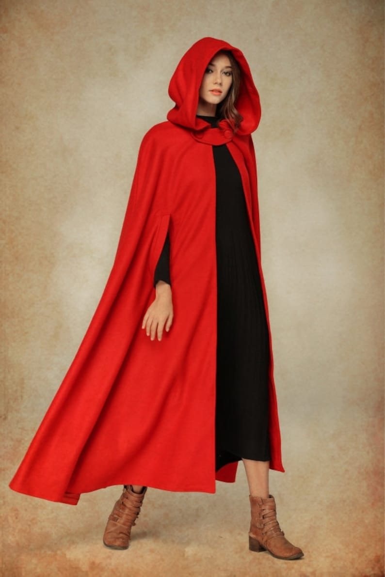 Flare Wool Coat Jacket Black Hooded Cloak Winter Cape Black Etsy