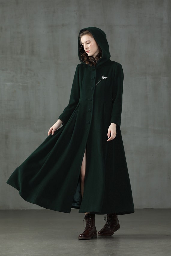 Vintage Wool Long Hoodie Coat