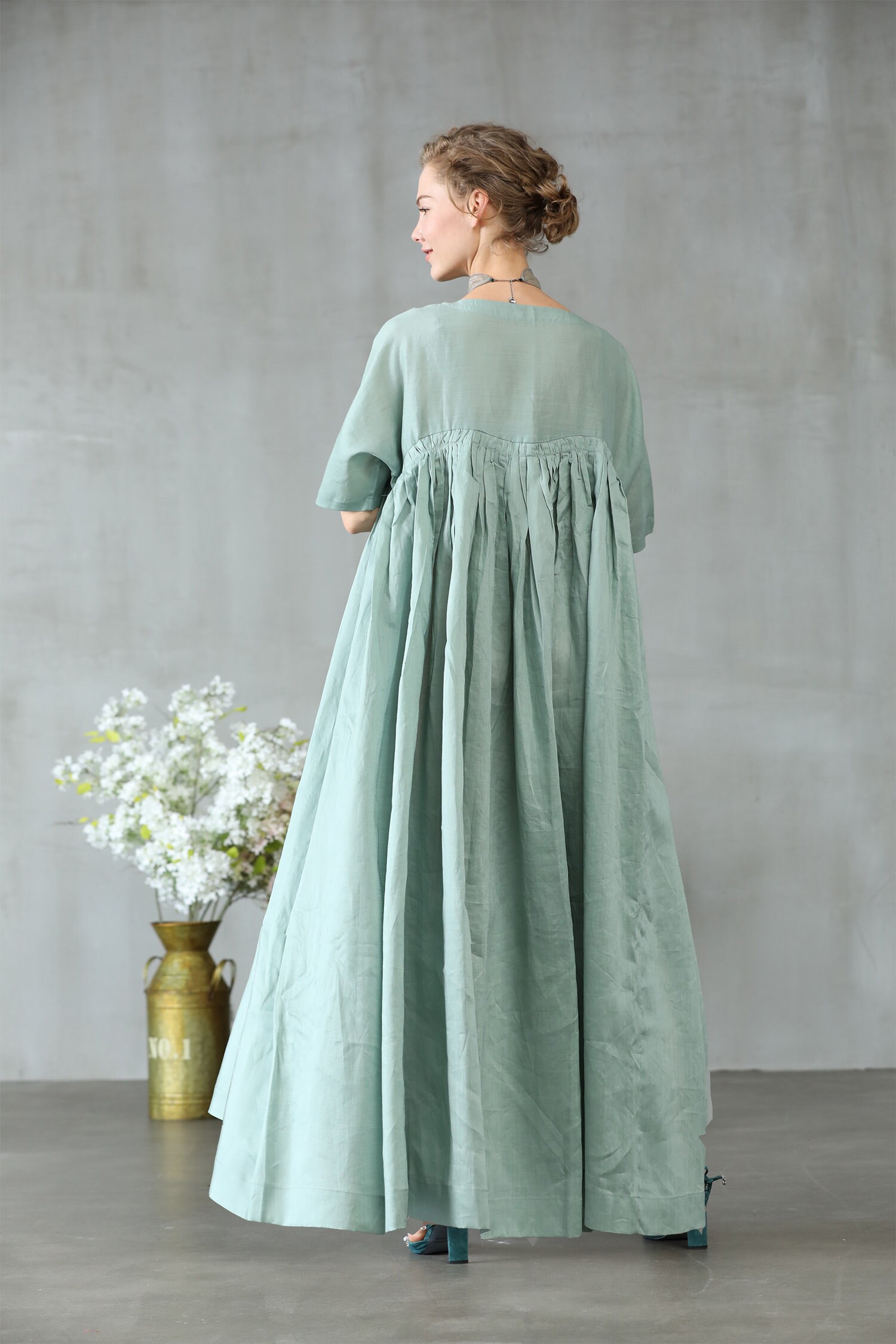 Aqua Green Maxi Dress Maxi Linen 