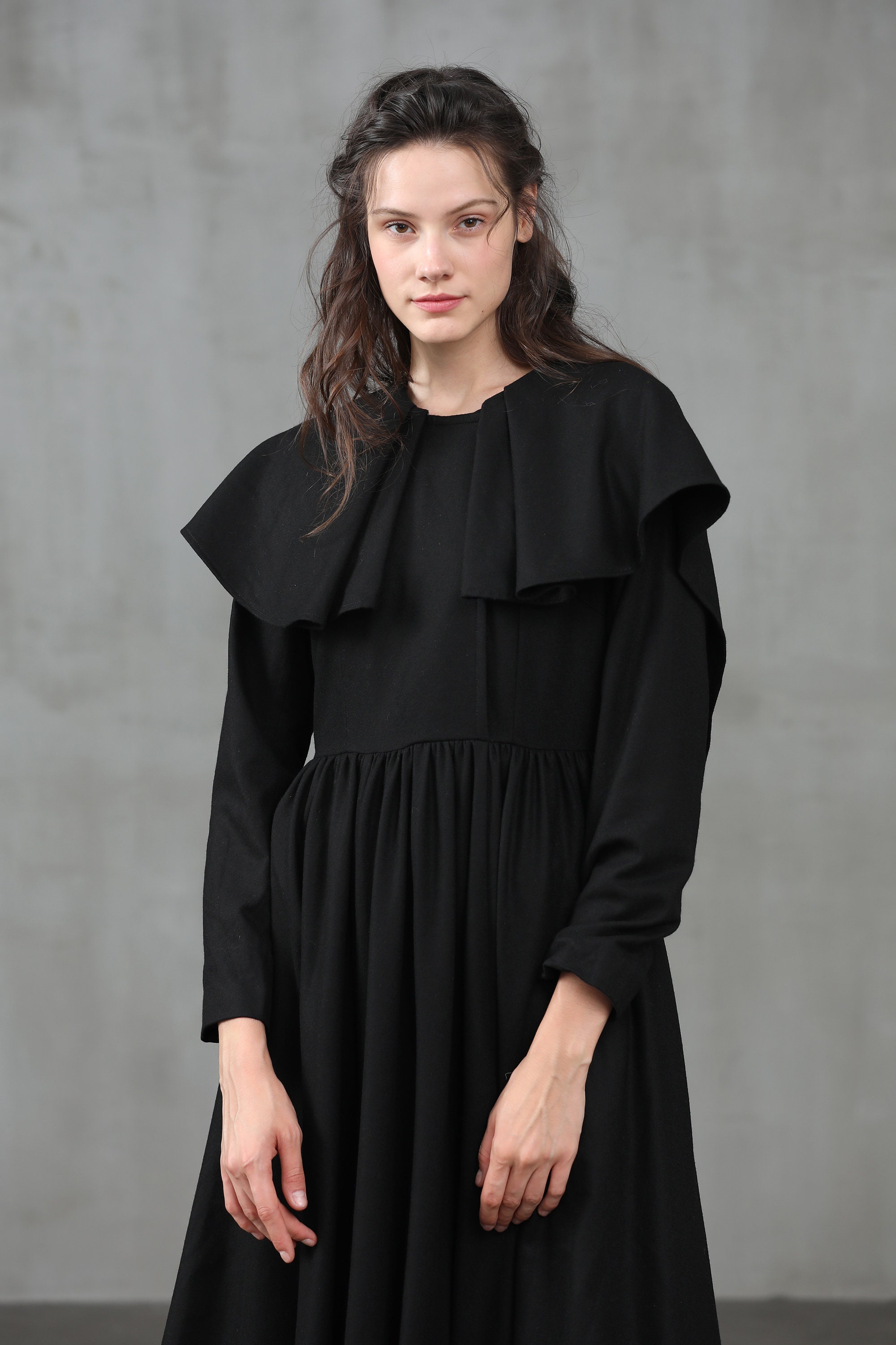 Black wool coat wool dress coat maxi black coat hooded Etsy