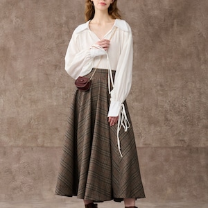Tartan Wool Skirt in Brown Maxi Wool Skirt Vintage Wool - Etsy