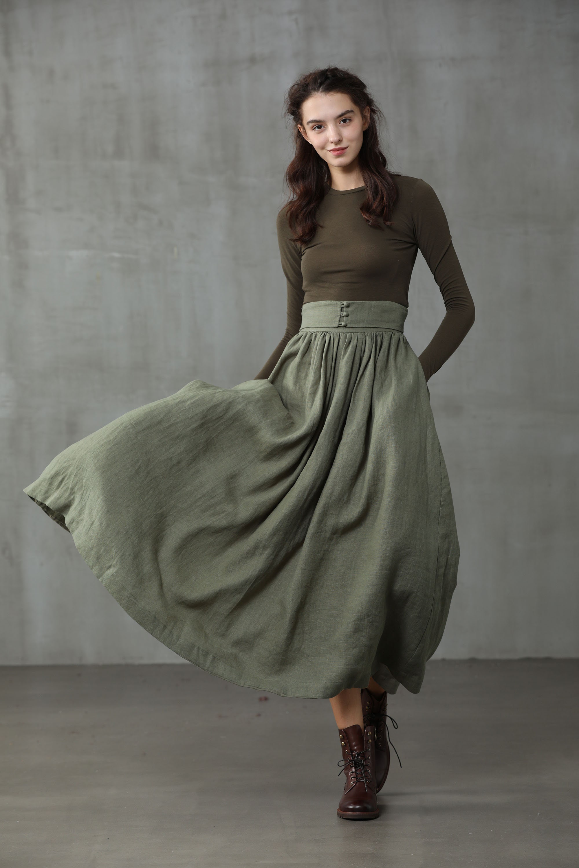 Girdle Linen Skirt in Moss Green, Linen Skirt, Maxi Skirt, a Girdle Linen Skirt in Moss Green, Linen Skirt, Maxi Skirt, a