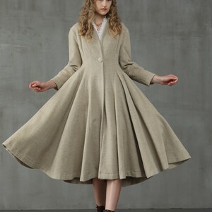 Wool Coat in Floralwhite, Flared Wool Midi Coat, 100% Wool Coat, Beige ...