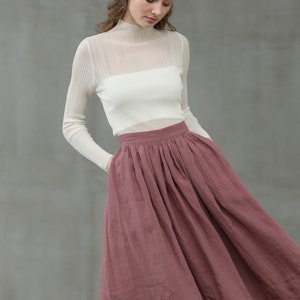 ashed lilac midi linen skirt, a line skirt, pleated flared skirt, 1950 skirt Linennaive image 3