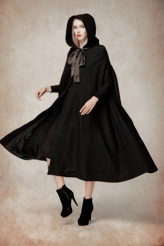 black cape coat with hood
