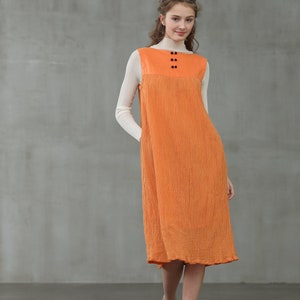 linen dress in orange, linen jumper, square sleeveless dress Linennaive image 10