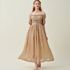Maxi linen dress in wheat, ruffle dress, layered dress, princess dress, summer dress, elegant dress, wedding dress Linennaive image 4