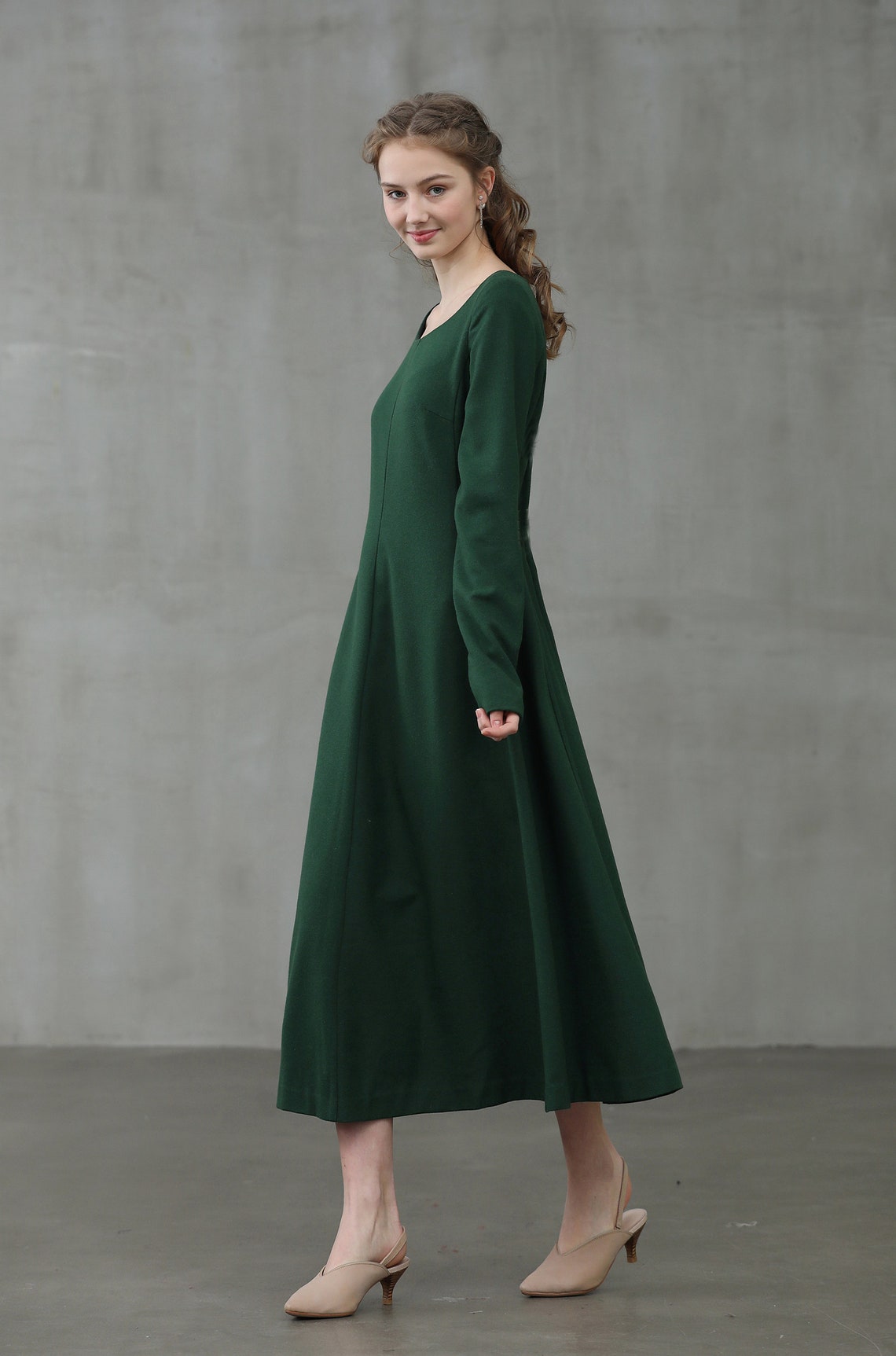 Emerald Wool Dress Green Winter Dress Cocktail Dress Etsy